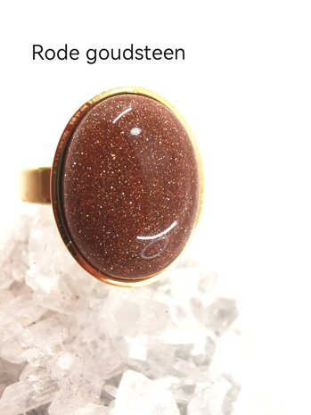 Rotgoldstein-Ring Edelstahl goldfarben, oval,