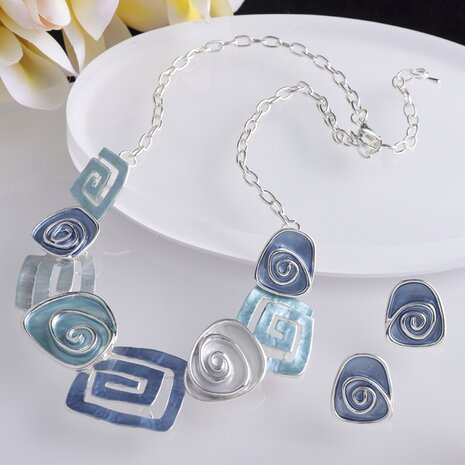 Set: Design met spiraal multi blauw kleurrijke emailleer sieraden.