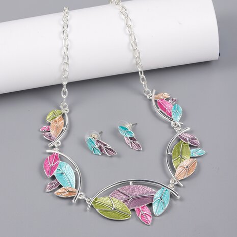 Set: Design blaadjes multi kleurrijke emailleer sieraden.