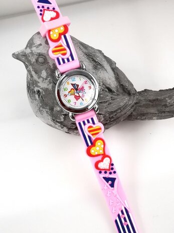 KinderHorloge | 3D Hartjes Roze | Siliconen