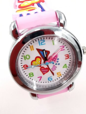 KinderHorloge | 3D Hartjes Roze | Siliconen