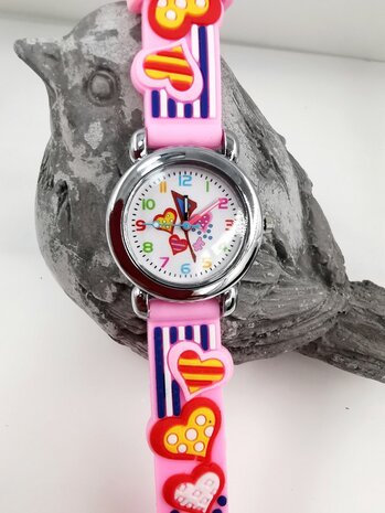 KinderHorloge | 3D Hartjes Roze | Siliconen