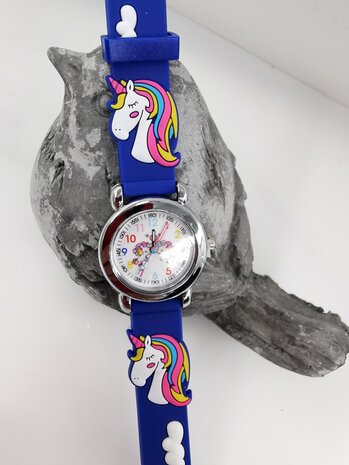 KinderHorloge | 3D Eenhoorn blauw | Siliconen