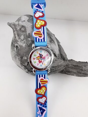 KinderHorloge | 3D Hartjes licht blauw | Siliconen