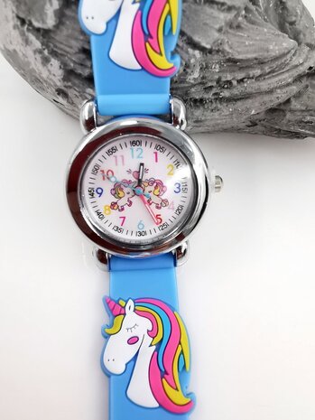 KinderHorloge | 3D Eenhoorn licht blauw | Siliconen