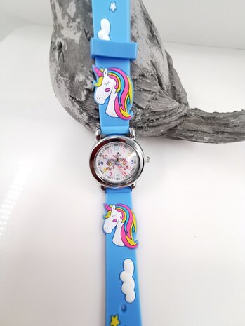 KinderHorloge | 3D Eenhoorn licht blauw | Siliconen