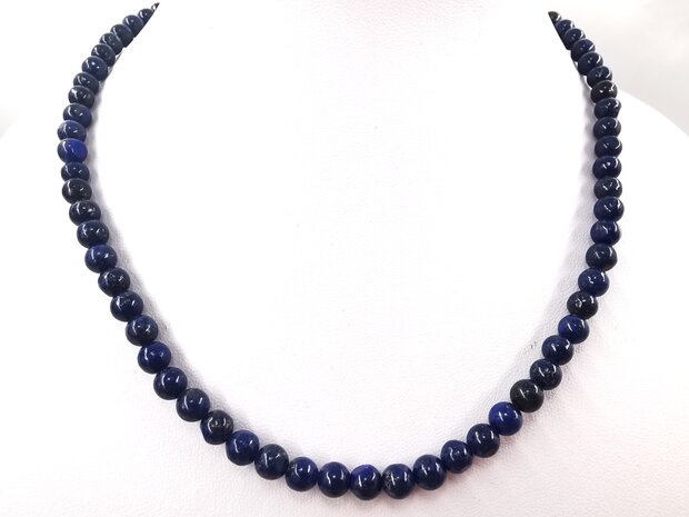 Ketting Lapis Lazuli 6 mm kralen met RVS sluiting.