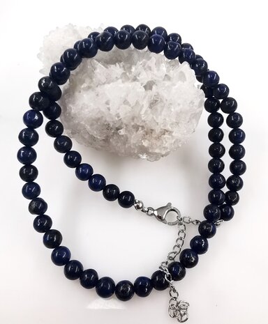 Ketting Lapis Lazuli 6 mm kralen met RVS sluiting.