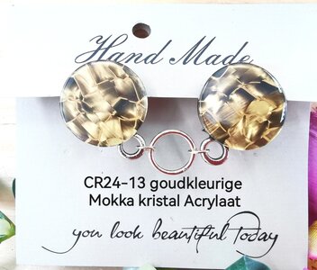 Clips, met Parelmoer Mokka Crystal Acrylaat en midden een ring in kleur goud. 